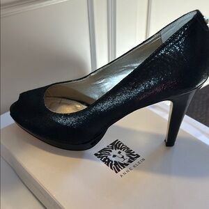 Anne Klein Black Peep-Toe Heels